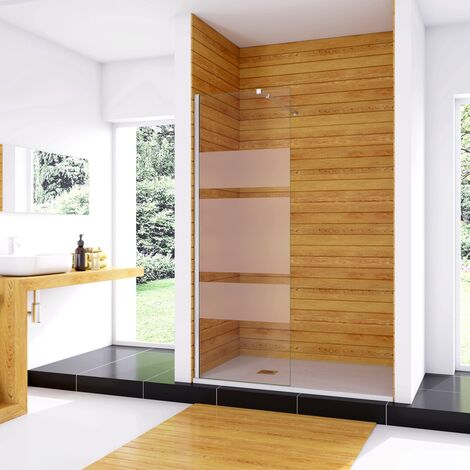 Box Doccia Walk In 90x190 cm Parete Fissa in Vetro Temperato 6 mm Anticalcare Multi Fasce Satinate Opache con Barra Stabilizzatrice 73-120 cm Cromo Lucido