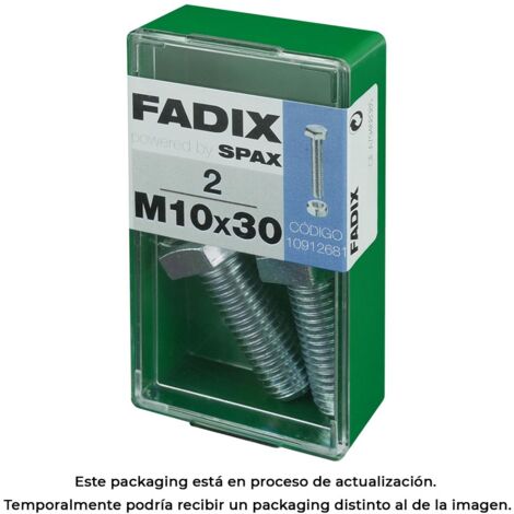 Box mit 2 Einheiten metrischer Schraube mit Sechskantkopf und Zinkmutter M 10x30mm Fadix