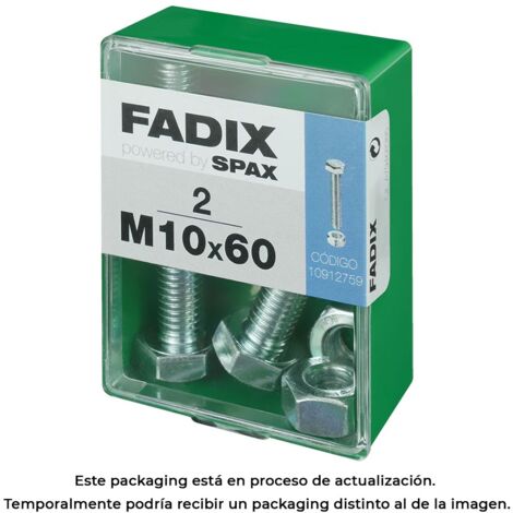 Box mit 2 Einheiten metrischer Schraube mit Sechskantkopf und Zinkmutter M 10x60mm Fadix