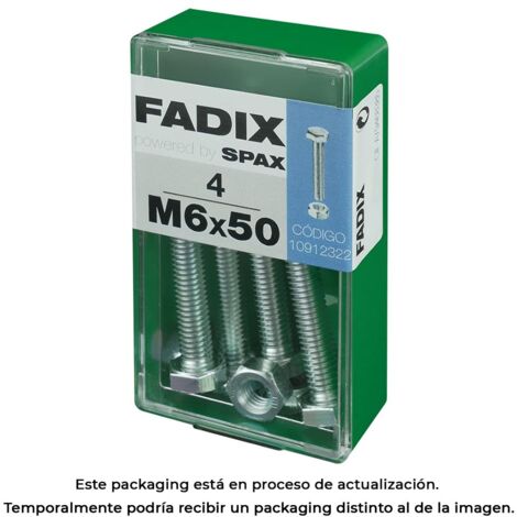 Box mit 4 Einheiten metrischer Schraube mit Sechskantkopf und Zinkmutter M 6x50mm Fadix