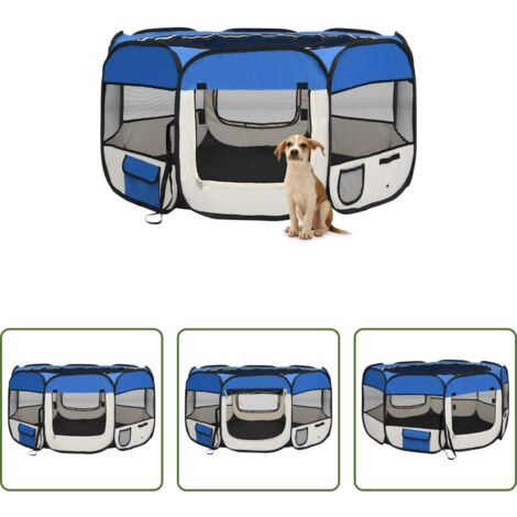 Box per cani -  Box per Cani Pieghevole con Borsa Trasporto Blu 125x125x61 cm
