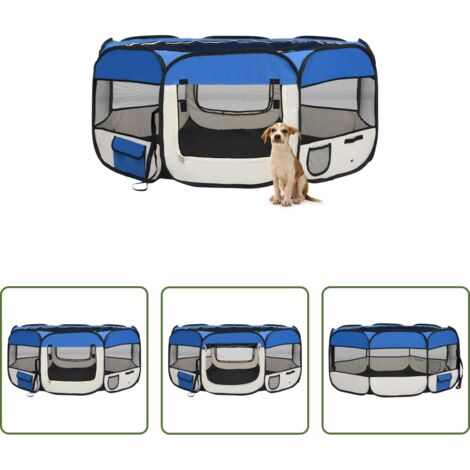 Box per cani -  Box per Cani Pieghevole con Borsa Trasporto Blu 145x145x61 cm