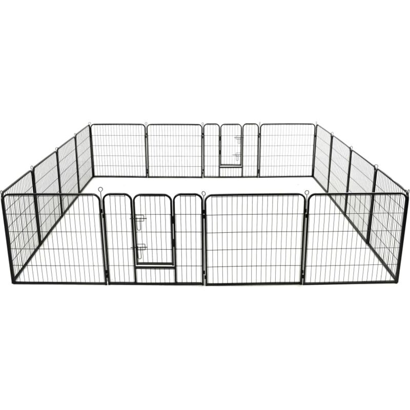 Box per Cani con 16 Pannelli in Acciaio 80x80 cm Nero - Vidaxl