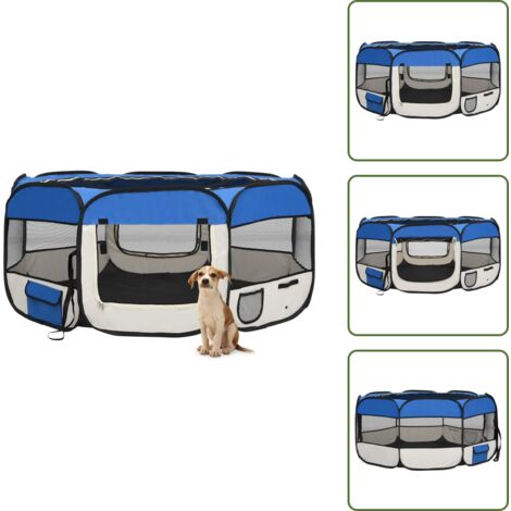 Box per cani da viaggio - vidaXL Box per Cani Pieghevole con Borsa Trasporto Blu 145x145x61 cm - Gabbia per cani da notte