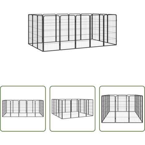 Box per cani esterno -  Box Cani 16 Pannelli Nero 50x100 cm Acciaio Verniciato Polvere