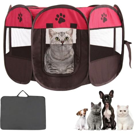 Box per cuccioli pieghevole e impermeabile in tessuto Oxford con custodia per cane, gatto, coniglio, maiale, rosso (74x74x43 cm)