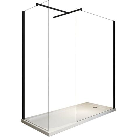 Box Per Doccia Angolare tipo walk-in h 200 8MM Con Vetri Trasparenti Telaio Nero Opaco - 75X110 REVERSIBILE