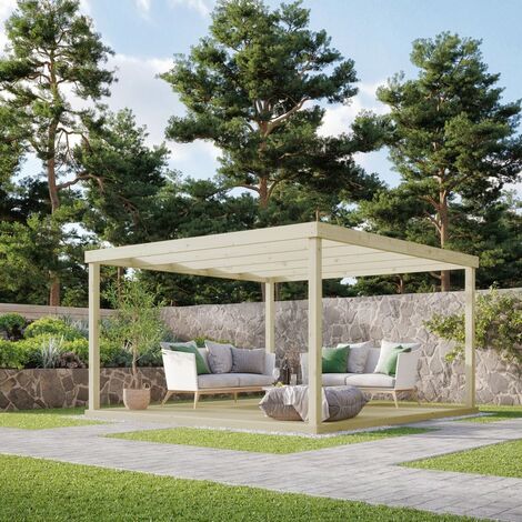 Box Pergola and Decking Kit - Wood - L300 x W300 cm - Light Green
