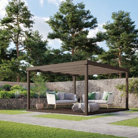 Box Pergola and Decking Kit - Wood - L360 x W360 cm - Rustic Brown