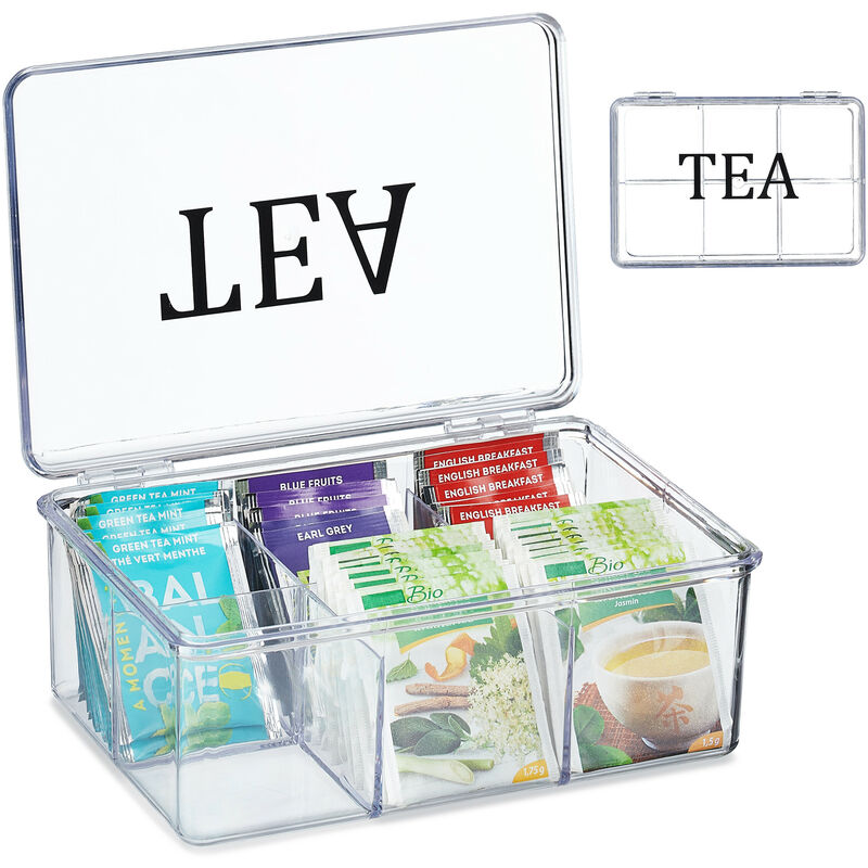 Box Porta Tè e Tisane, 6 Scomparti, con Coperchio