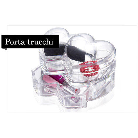 ORGANIZER PORTA TRUCCO FORMA DI CUORE SCATOLA PORTATRUCCHI COSMETICI 8  SCOMPARTI