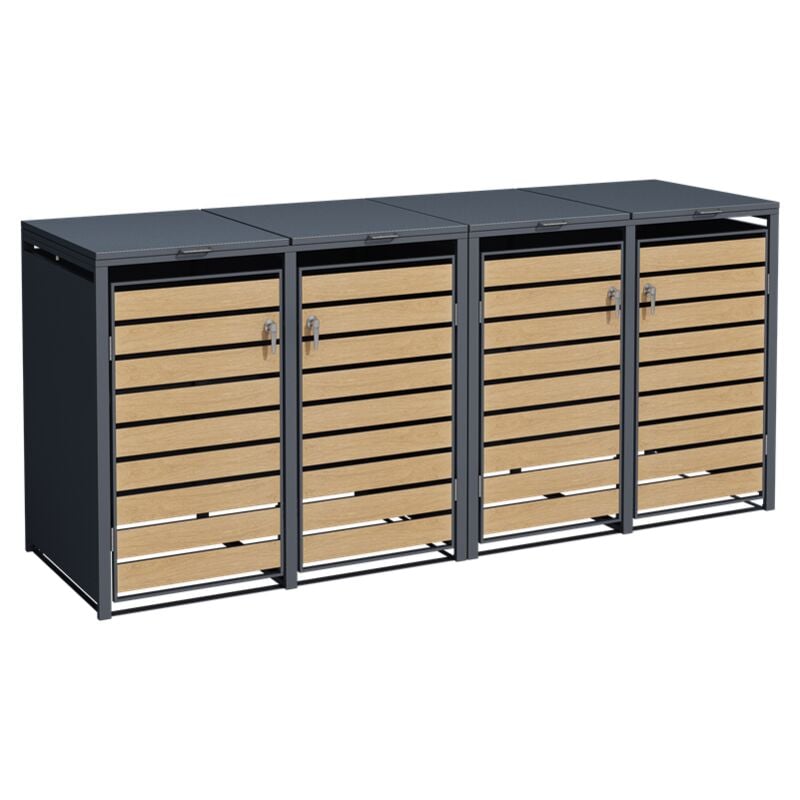 Estexo - Box pour poubelles Cache poubelles Box á 4 portes anthracite avec décor en bois