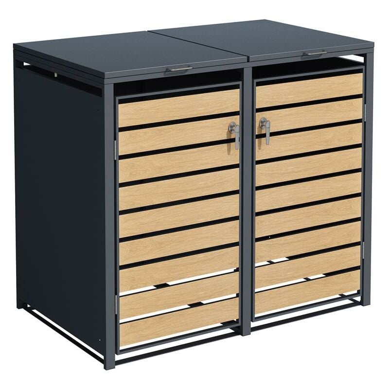 Box pour poubelles Cache poubelles Box avec 2 portes Anthracite Decor en bois