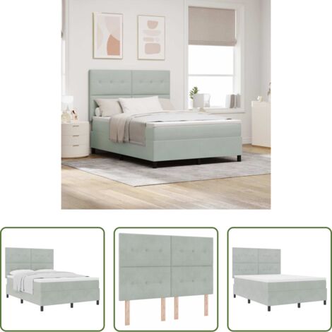 Box Spring Bed -  Letto a molle con materasso Grigio chiaro 140 x 190 cm Velluto