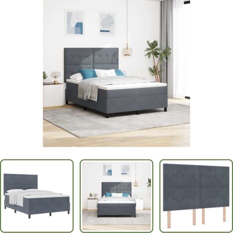 Box Spring Bed -  Letto a molle con materasso Grigio scuro 140 x 190 cm Velluto