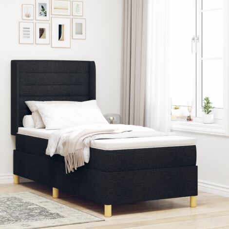 Box Spring Bed with LED Strip Lights Black 90 x 190 cm Fabric vidaXL