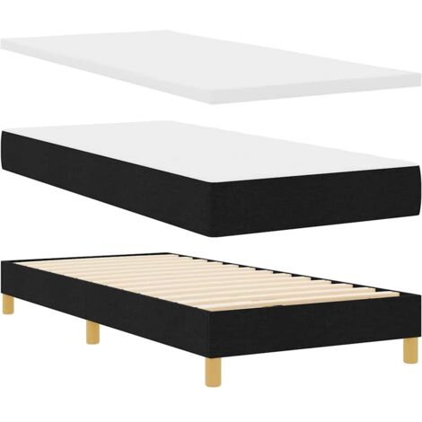 Box Spring Bed with Mattress Cream 90x200 cm Fabric Black vidaXL