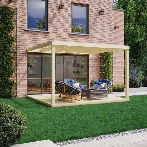 Box Wall Mounted Pergola and Decking Kit - Wood - L480 x W480 x H270 cm - Light Green