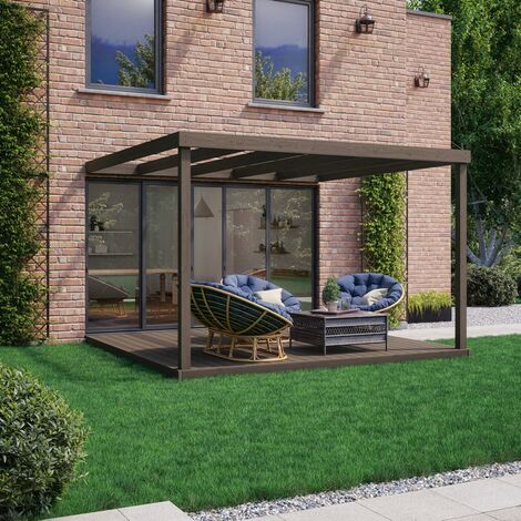 Box Wall Mounted Pergola and Decking Kit - Wood - L480 x W480 x H270 cm - Rustic Brown