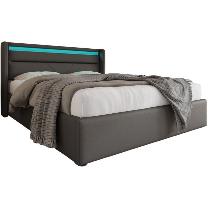 Mivray Boxbett 140x200 Cm (matratze Inklusive) Mit Hydraulischer Gestell Und Led-kopfteil