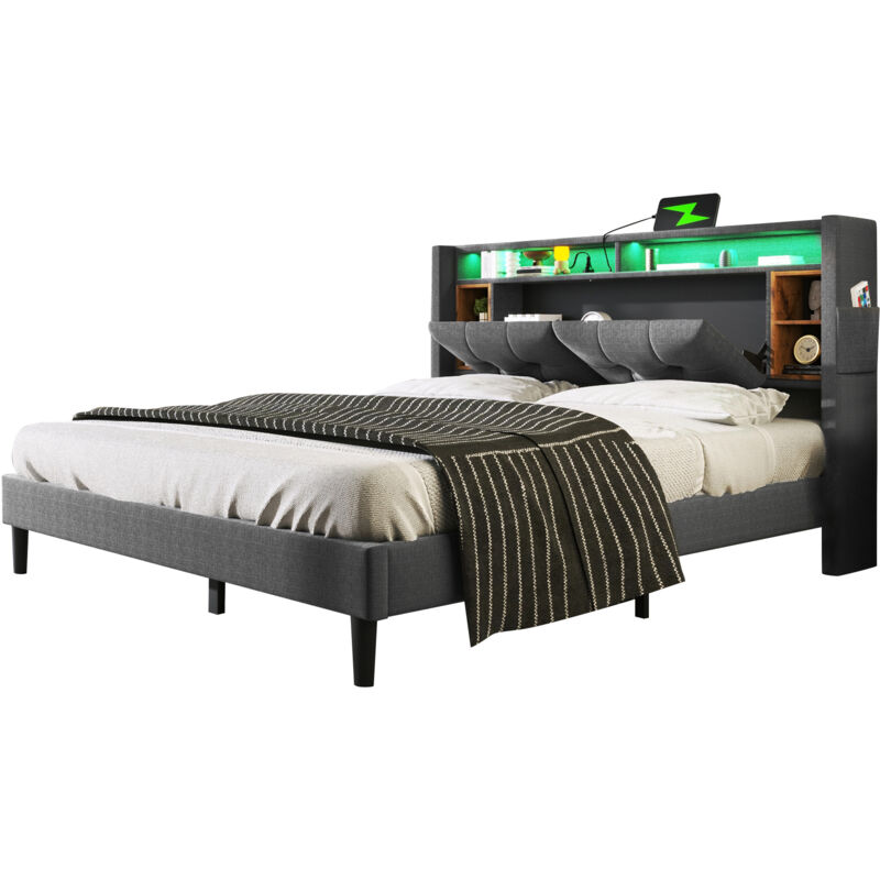 Mivray Boxbett 160x200 Cm Mit Gepolstertem Kopfteil Und Led-beleuchtung