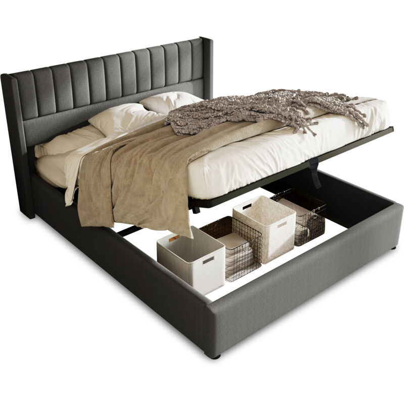 Mivray Boxbett 180x200 Cm Mit Absenkbarem Lattenrost, Stoff, Grau