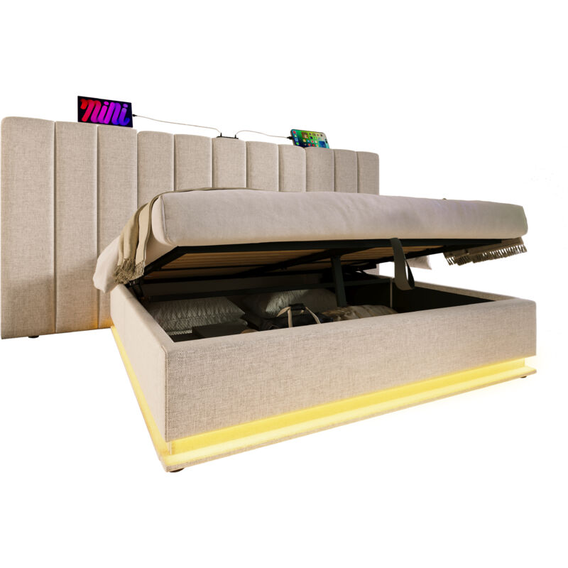 Mivray Boxbett 180x200 Cm Mit Hydraulischem Gestell Und Led-beleuchtung