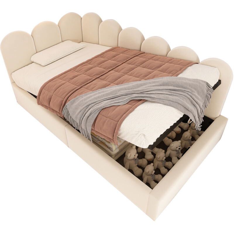 Mivray Boxbett 90x190 Cm Mit Hebbarem Lattenrost, Beige