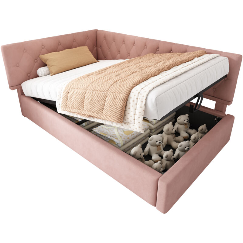 Mivray Boxbett 90x190 Cm Mit Hebbarem Lattenrost, Rosa Samt