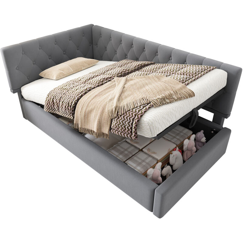 Mivray Boxbett 90x190 Cm Mit Hebbarer Gestell, Grauer Samt
