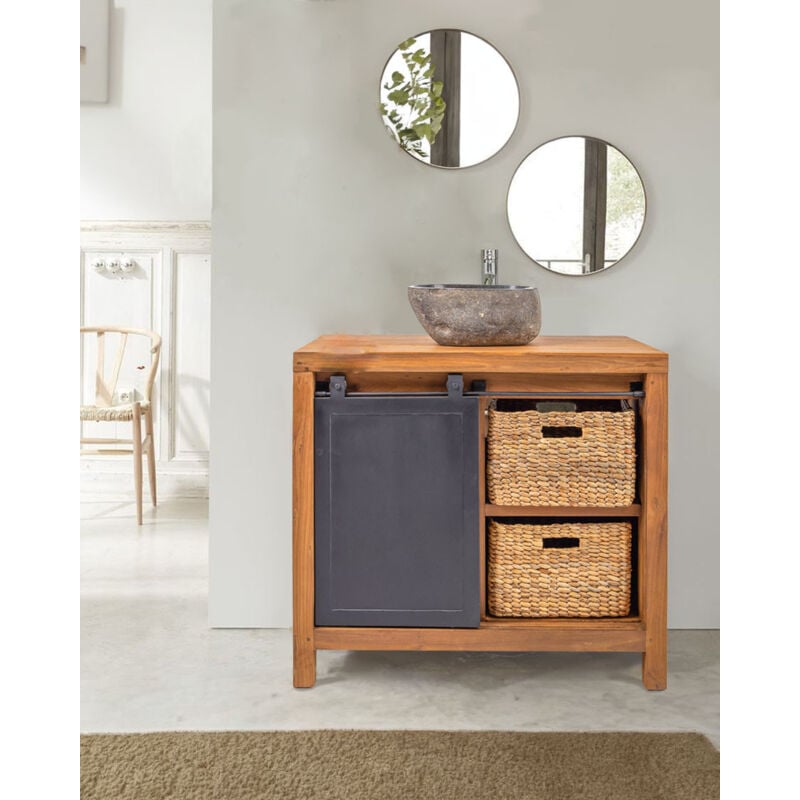 Boxel - Meuble salle de bain en bois de teck recycle