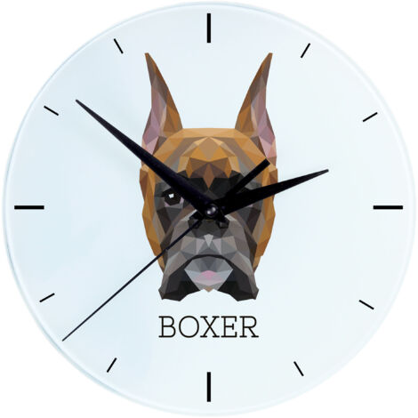 Boxer, Boxer I - geometrische Wanduhr mit Foto und Aufschrift der Marke Art-Dog