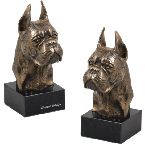 Boxer, Boxer I - statuetta di cane, busto su base di pietra, scultura, trofeo per la mostra canina Art-Dog