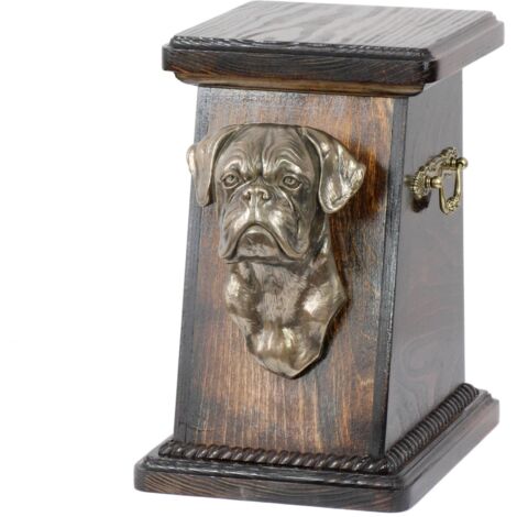 Boxer, Boxer I - un'urna per le ceneri del cane, un'urna elegante con una statuetta, un'urna commemorativa con un busto di un cane di Art-Dog
