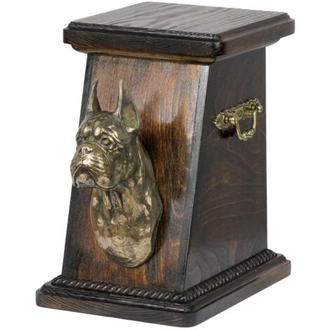 Boxer, Boxer - un'urna per le ceneri del cane, un'urna elegante con una statuetta, un'urna commemorativa con un busto di un cane di Art-Dog