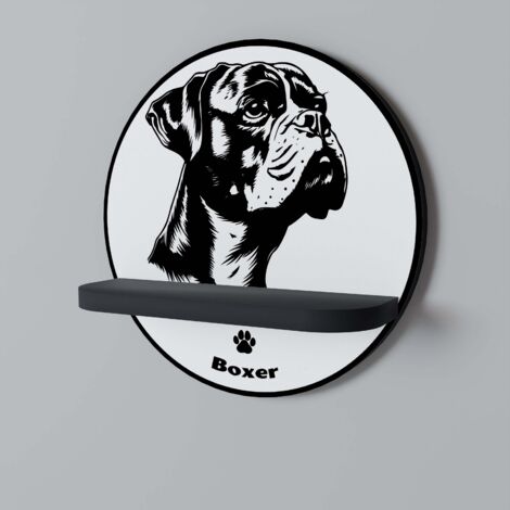 BOXER DOG Rundes Regal Schwarz