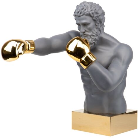 Boxer Harz/Metall Grau 33X56X56 Cm