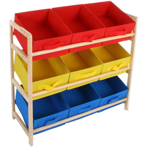 Boxes Childrens Wood Multi Coloured 3 Tier Storage 9 Box Drawer