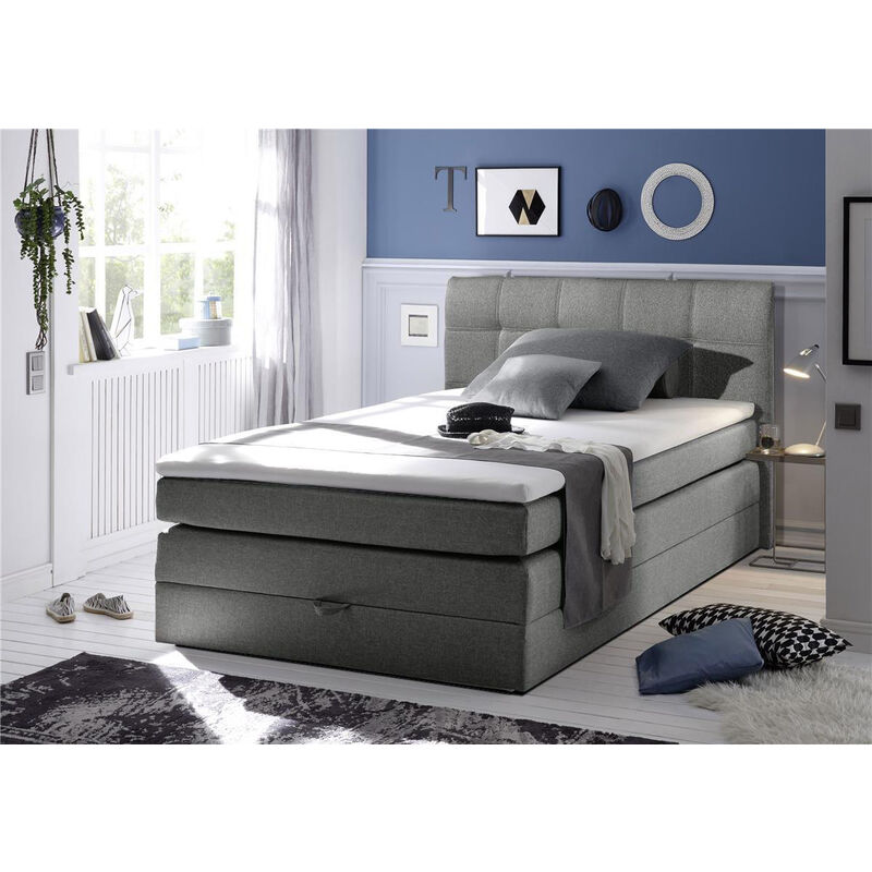 Boxspringbett 140x200 cm Jugendbett mit Bettkasten NEWBEDFORD2 Hotelbett in Inari 91 grau