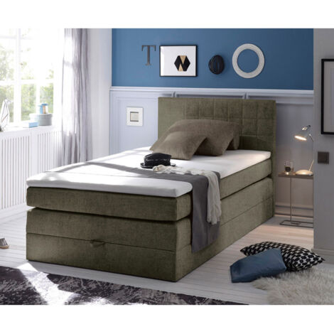 Boxspringbett 120x200 cm Jugendbett mit Bettkasten Husum-09 Hotelbett in Hell Grau