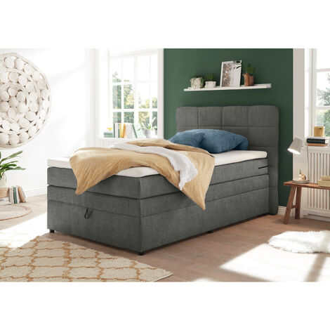 Boxspringbett 120x200 cm Jugendbett mit Bettkasten TEREZIN-09 Hotelbett in Uran dark grey