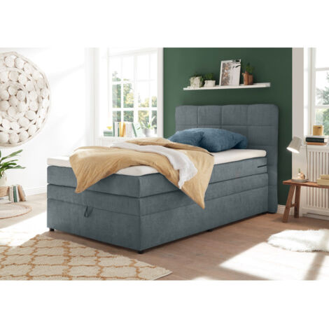 Boxspringbett 140x200 cm Jugendbett mit Bettkasten TEREZIN-09 Hotelbett in Uran denim