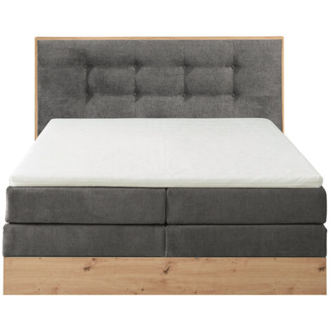 Boxspringbett 180 x 200 cm Hotellbett mit Bettkasten PARIS-09 in stone und Artisaneiche