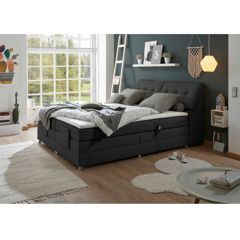 Boxspringbett Hotelbett Doppelbett, schwarz, 180 x 200 cm, elektr. verstellbar CONCORD3M-09 mit VISCO-Topper, 7-Zonen-TFK-Matratze, H2