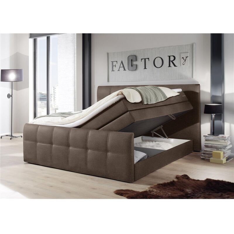 Boxspringbett mit Bettkasten 180x200 cm SACRAMENTO-09 Hotelbett in braun, 4 cm Komfort T25 Schaum-Topper