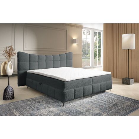 Boxspringbett Bett Schlafzimmerbett NOVA 140x200cm Stoff Rolf Dunkelgrau