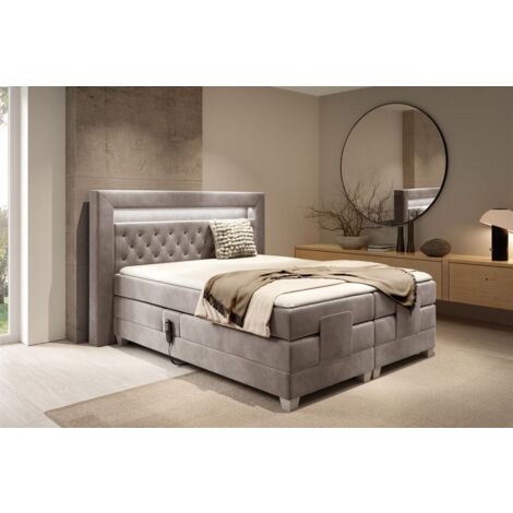 Boxspringbett Elektrisch Bett ARMANDO 200x200cm in Stoff Fresh Macchiato