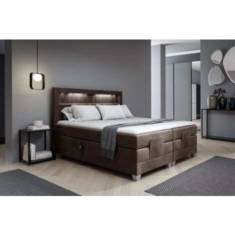 Boxspringbett Elektrisch Bett DAVIDE 140x200cm in Stoff Fresh Schokobraun