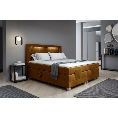 Boxspringbett Elektrisch Bett DAVIDE 140x200cm in Stoff Fresh Senfgelb