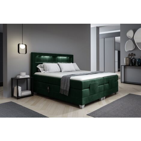 Boxspringbett Elektrisch Bett DAVIDE 200x200cm in Stoff Fresh Flaschengrün